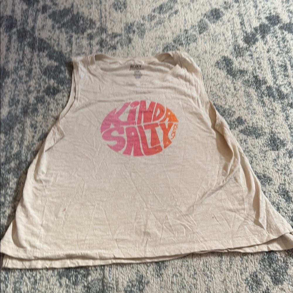 Roxy Cream Tank Top with Pink and Orange Graphic